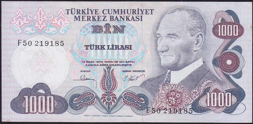 6.Emisyon 3.Tertip 1000 Lira F50 219185 Çok Çok Temiz+