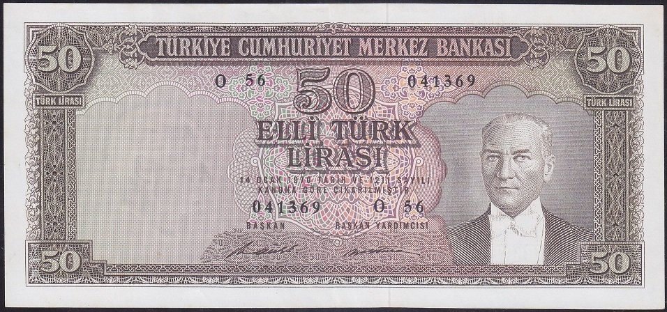 5.EMİSYON 7.TERTİP 50 LİRA O56 041369 ÇÇT + (KABARTMALAR BELİRGİN)