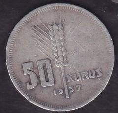 1937 Yılı 50 Kuruş Gümüş