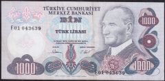 6.Emisyon 3.Tertip 1000 Lira F01 043639 Çok Temiz