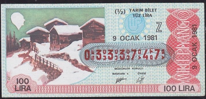 1981 9 Ocak Yarım Bilet - Z Serisi