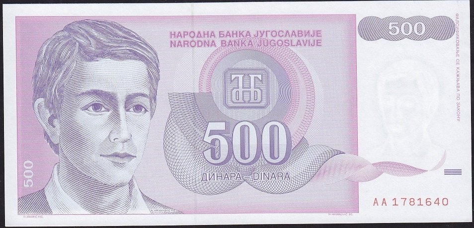 Yugoslavya 500 Dinar 1992 Ççt Çilaltı