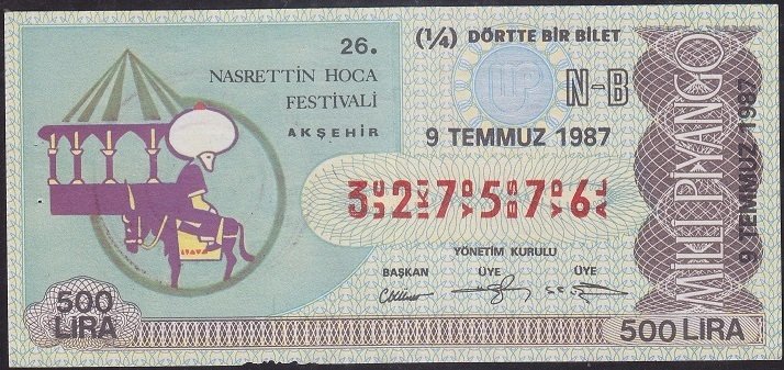 1987 9 Temmuz Çeyrek Bilet - N-B Serisi