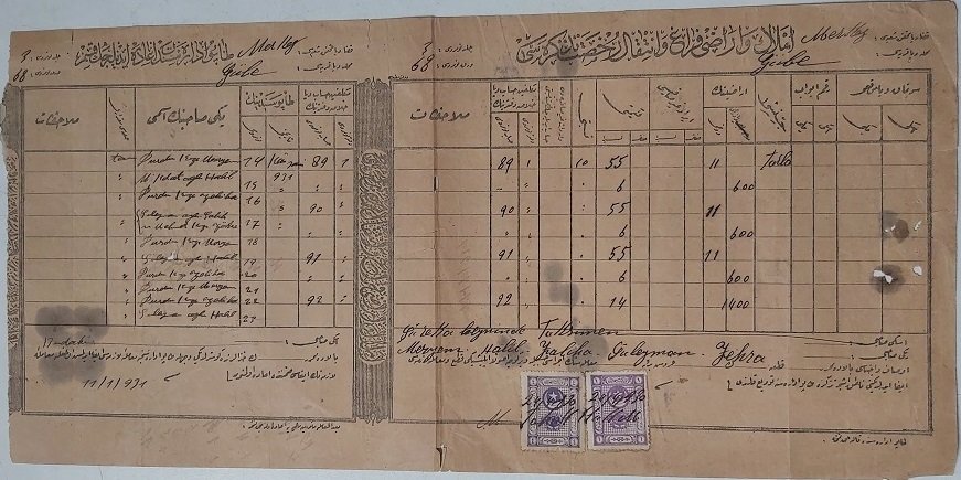 Osmanlıca Pullu Tapu Kayıtları Kayıtları Konulu Evrak 41 X 20 CM