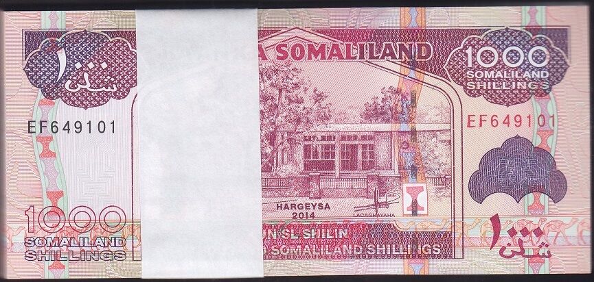 Somaliland 1000 Şiling 2014 Çil Deste (100 Adet)