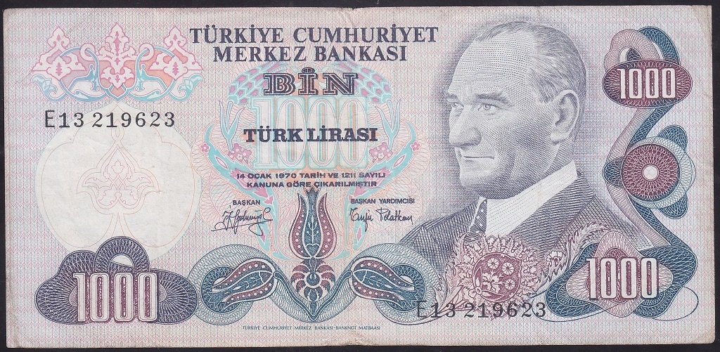 6.EMİSYON 2.TERTİP 1000 LİRA E13 219623 ÇOK TEMİZ