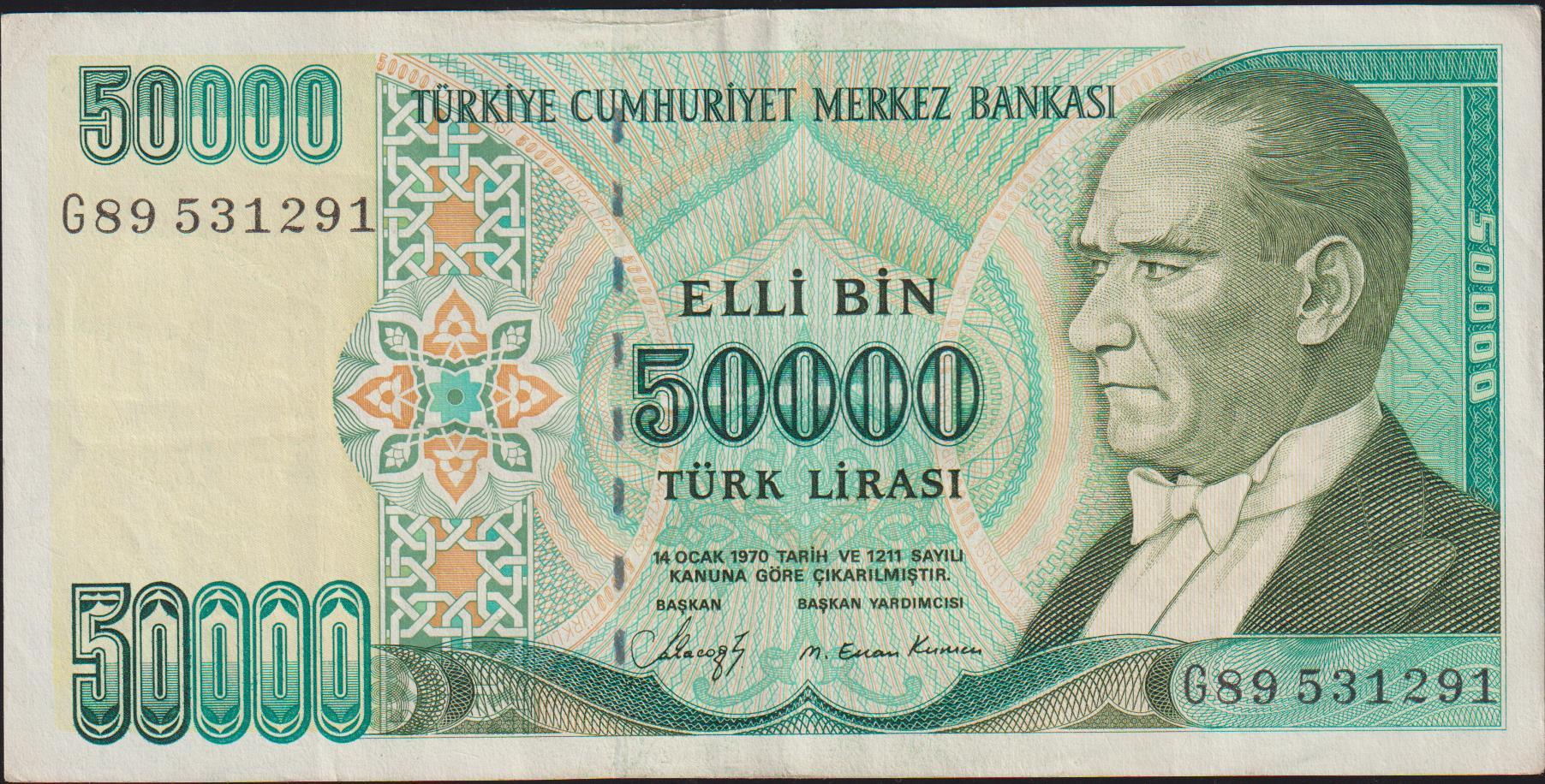 7.Emisyon 1.Tertip 50000 Lira G89 531291 Çok Temiz+