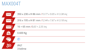 Panaro Max 004T Sızdırmaz Bölmeli Kutu 350*230*86mm.