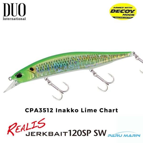 Duo Realis Jerkbait 120SP SW CPA3512 / Inakko Lime Chart