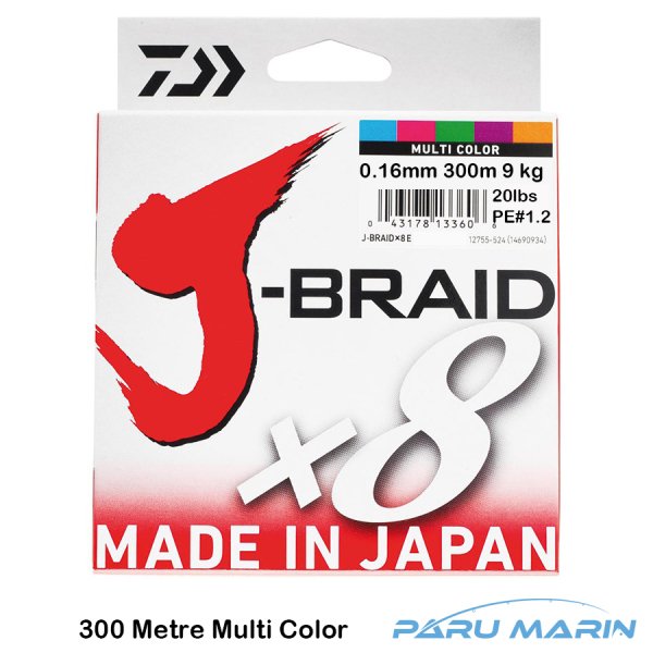 Daiwa J-Braid x8 Multi Color 300 Mt. 0.16mm 9kg. İp Misina