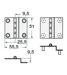 Dirsek Menteşesi Vidalı Paslanmaz 55x51mm