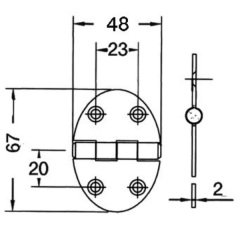 MENTEŞE OVAL PASLANMAZ AISI 316, 67x48x2mm