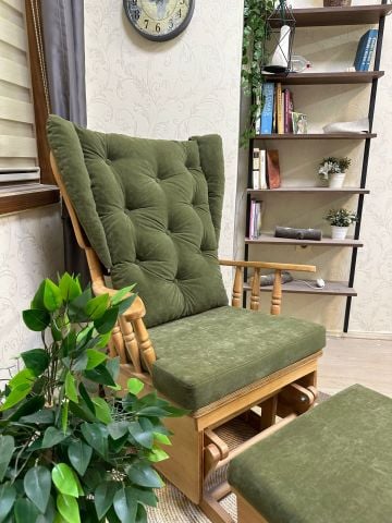 Asedia Mama Puflu Naturel Yeşil Minderli Sallanan Sandalye