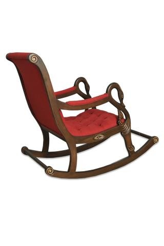 Asedia Vintage Kuğu Ceviz Kırmızı El Oyması Ahşap Sallanan Sandalye Dinlenme Koltuğu Berjer