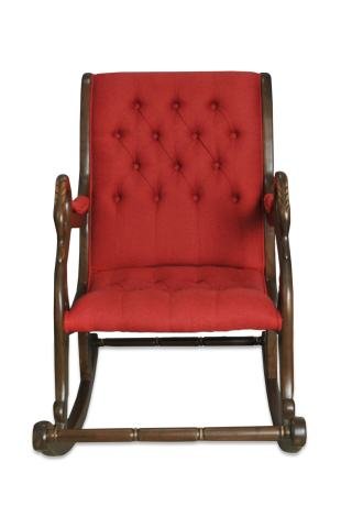 Asedia Vintage Kuğu Ceviz Kırmızı El Oyması Ahşap Sallanan Sandalye Dinlenme Koltuğu Berjer