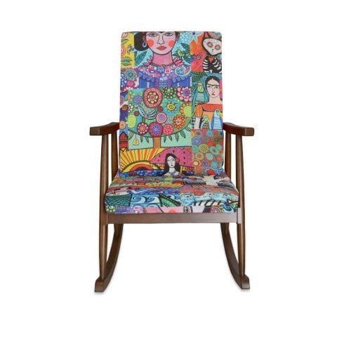 Asedia Trend Ceviz Frida Örme Kumaş Modern Ahşap Sallanan Sandalye