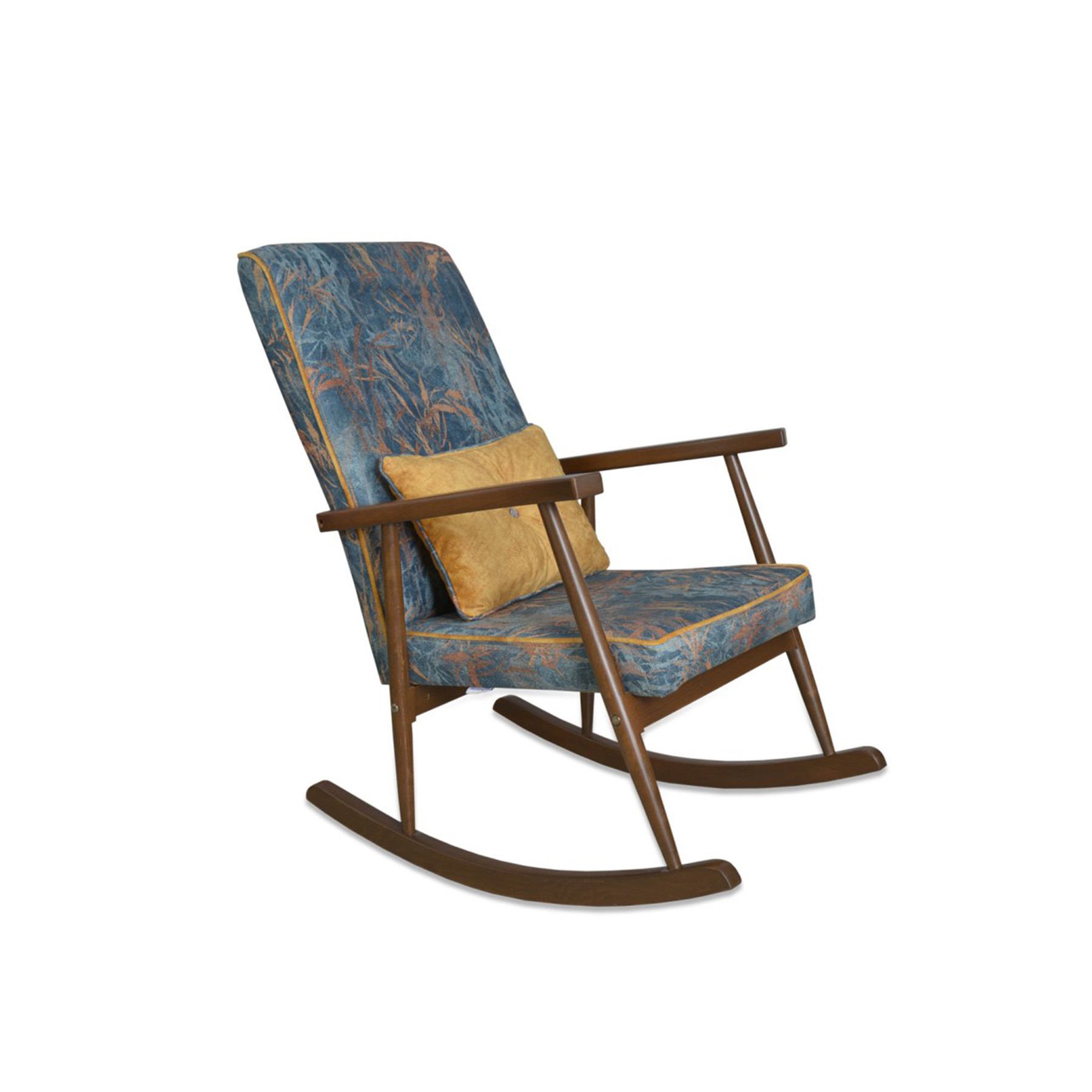 Asedia Trend Ceviz Mavi Desenli Örme Kumaş Modern Ahşap Sallanan Sandalye