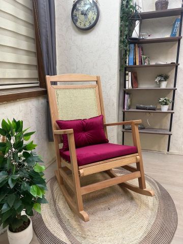 Asedia Veranda Naturel Fuşya Minderli Hasırlı Sallanan Sandalye Hazeranlı Dinlenme Koltuğu