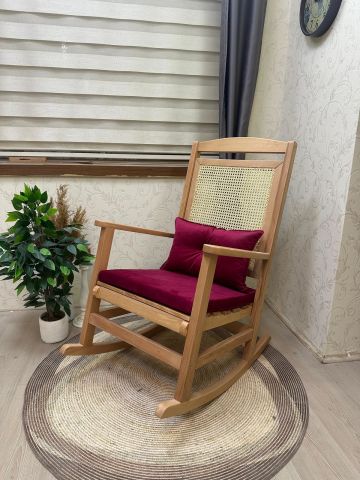 Asedia Veranda Naturel Fuşya Minderli Hasırlı Sallanan Sandalye Hazeranlı Dinlenme Koltuğu
