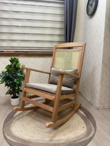 Asedia Veranda Naturel Vizon Minderli Hasırlı Sallanan Sandalye Hazeranlı Dinlenme Koltuğu