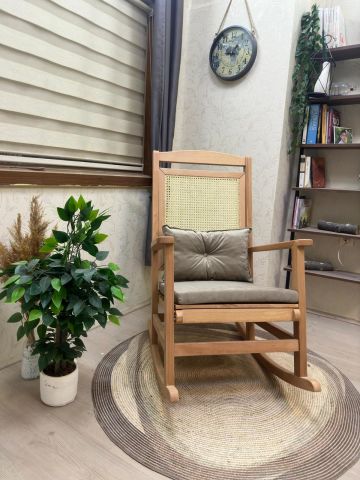 Asedia Veranda Naturel Vizon Minderli Hasırlı Sallanan Sandalye Hazeranlı Dinlenme Koltuğu