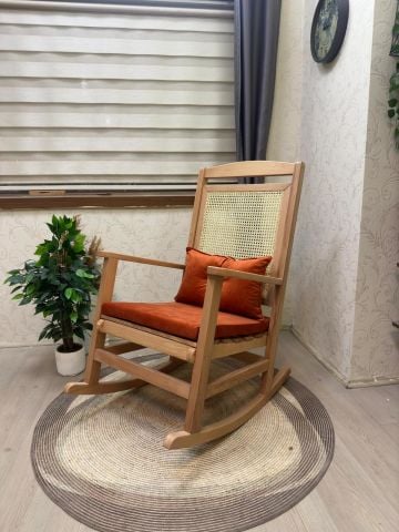 Asedia Veranda Naturel Turuncu Minderli Hasırlı Sallanan Sandalye Hazeranlı Dinlenme Koltuğu