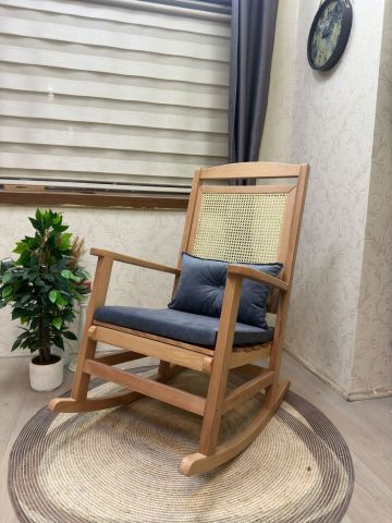 Asedia Veranda Naturel Antrasit Minderli Hasırlı Sallanan Sandalye Hazeranlı Dinlenme Koltuğu