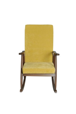 Asedia Trend Ceviz Süet Sarı Kumaş Modern Ahşap Sallanan Sandalye