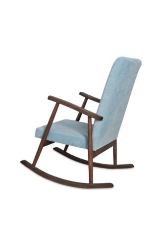Asedia Trend Ceviz Süet Mavi Kumaş Modern Ahşap Sallanan Sandalye