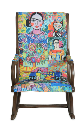 Asedia Rustik Ceviz Frida Desenli Sallanan Sandalye Dinlenme Koltuğu Baba Koltuğu
