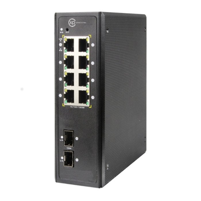 XPS-I7100-10P - 8 port 10/100/1000 PoE + 2 port 100/1000 SFP Yönetilemez Endüstriyel Switch