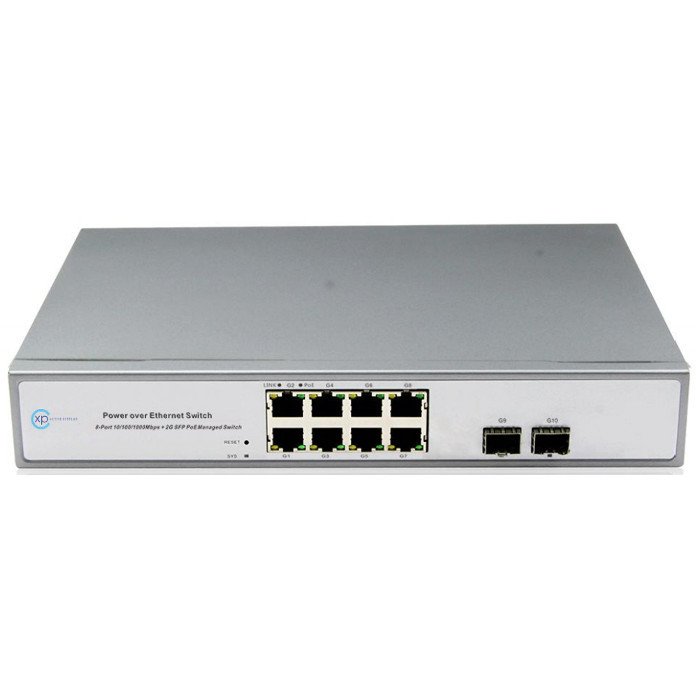 XPS-1200-10P - 8 Port 10/100/1000 PoE + 2 Port 100/1000 SFP Yönetilemez PoE Switch