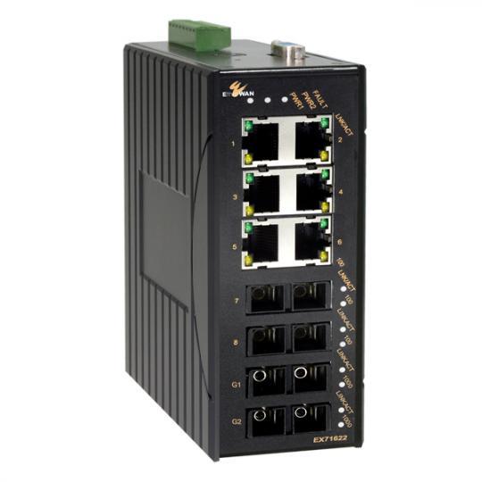 EX71802-01B - 8 port 10/100TX + 2 port 10/100/1000T L2+ Yönetilebilir Endüstriyel Switch