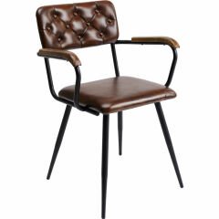 Chair with Armrest Salsa Leather Brown Sandalye