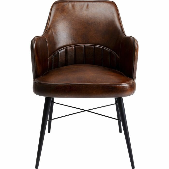 Chair with Armrest Rumba Leather Brown Sandalye