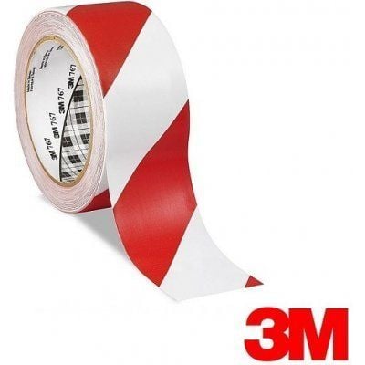 3M 767 Vinil Yer ve Güvenlik İşaretleme Bandı Kırmızı / Beyaz 50mm*33mt 1 Koli / 24 Rulo