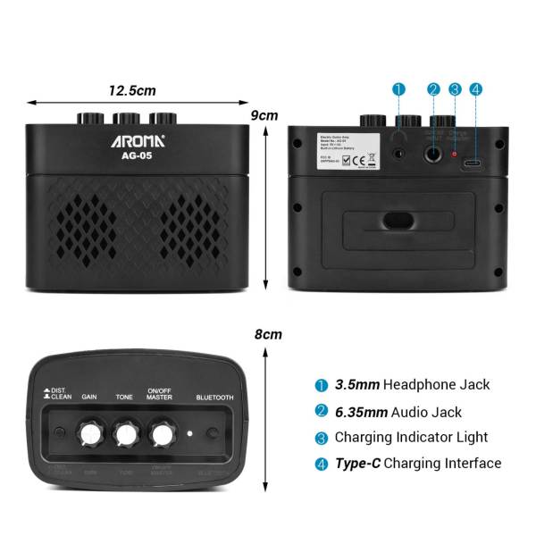 Aroma 5W Bluetooth Gitar Amfisi AG05BK