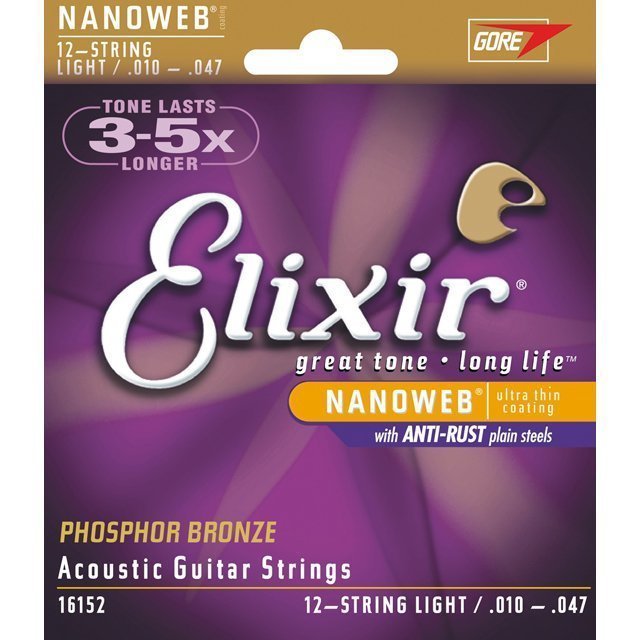 Elixir 010-047 Nanoweb Fosfor Bronz Akustik Gitar 12 Telli Set