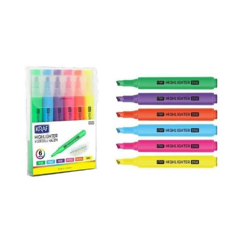 KRAF FOSFORLU KALEM TRIO BRIGHT COLORS 315 6 LI