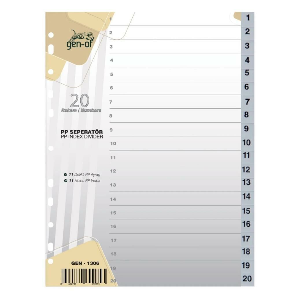GEN-OF SEPERATOR PLASTIK A4 1-20 RAKAM (GEN-1306)