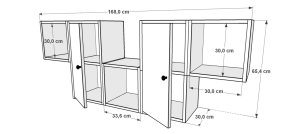 2 Kapakli Rafli Duvara Monte Ayaksiz Dresuar Beyaz 170 Cm DRS-1012-Ç