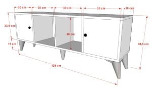 Dolaplı Ayaklı Tv Ünitesi Beyaz 129 Cm TV-1313-Ç