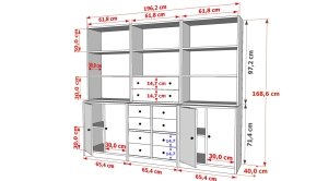 Rafli Çekmeceli Dolapli Vitrin Beyaz 195 Cm VTR-1080-Ç