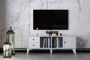 Dolaplı Çekmeceli Ayaklı Tv Ünitesi Beyaz 129 Cm TV-1314-Ç