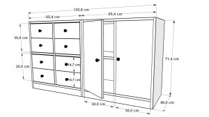 Dolapli Çekmeceli Sifonyer Beyaz 130 Cm SFN-1011-Ç