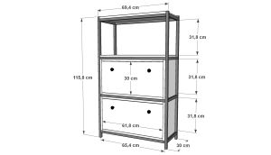 Raflı Üç Katlı Düşer Kapaklı Metal Ayakkabılık  Beyaz 69 Cm MTL-AYK-1014-B