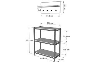 Raflı İki Katlı Askılıklı Metal Ayakkabılık  Meşe 69 Cm MTL-AYK-1004-M