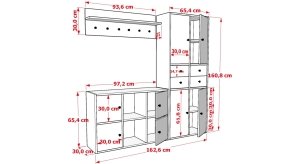 Duvar Askilikli Ayakkabilikli Çekmeceli Portmanto Beyaz 160 Cm PRT-1051-Ç