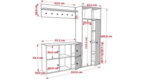 Duvar Askilikli Ayakkabilikli Kapakli Portmanto Beyaz 160 Cm PRT-1053-Ç