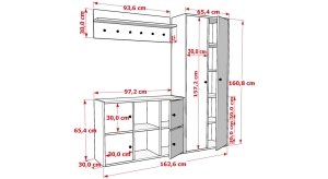 Duvar Askilikli Ayakkabilikli Kapakli Portmanto Beyaz 160 Cm PRT-1055-Ç